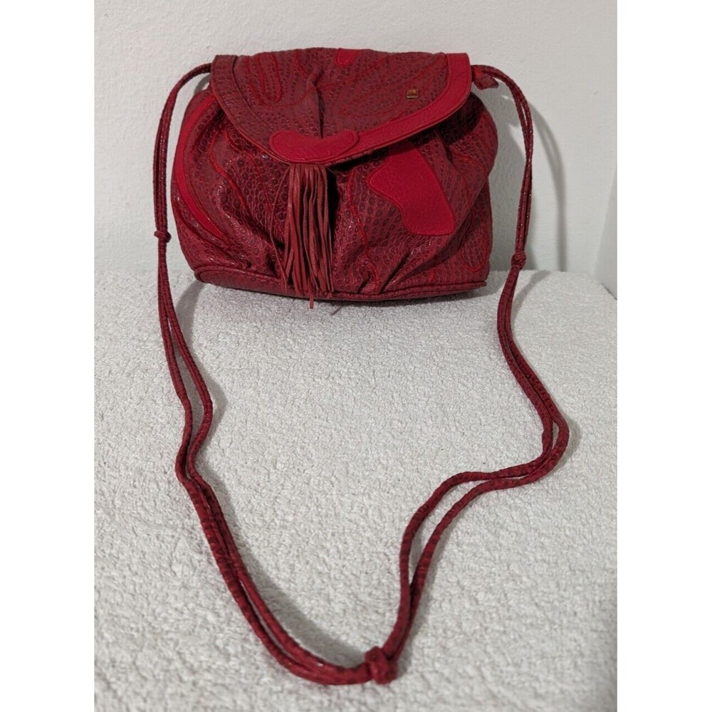 Vintage NAS 80's Red Bag Purse Crossbody Vegan Leather w/ Fringe and Strap Korea